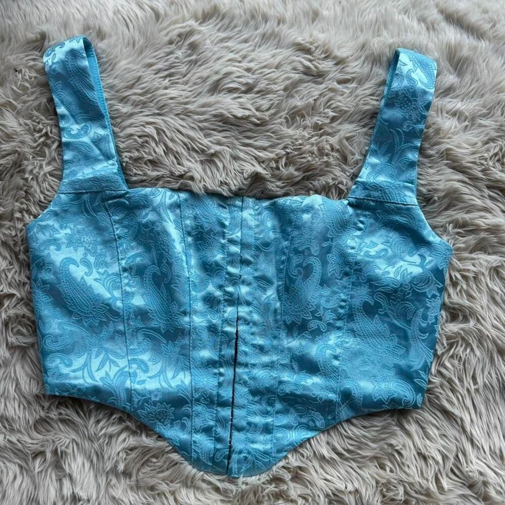 Princess Polly Day Dreaming Corset Top in Light Blue Teal size 4 EUC